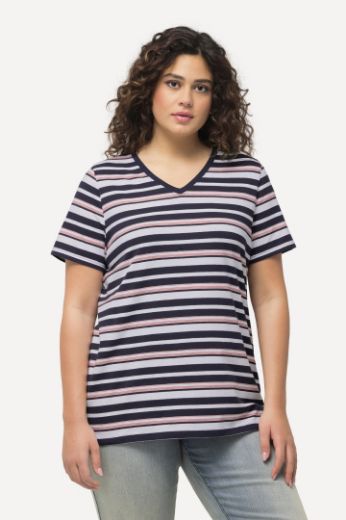Plus size veliki brojevi Majica V ovratnika na pruge kratkih rukava za punije
