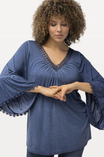 Plus size veliki brojevi Majica 3/4 rukava s volanima i ukrasnom čipkom na obrubima za punije
