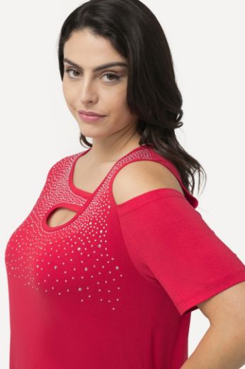 Plus size veliki brojevi Majica s otvorima i ukrasnim dodacima za punije