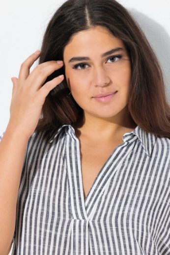 Plus size veliki brojevi Haljina na pruge V ovratnika za punije