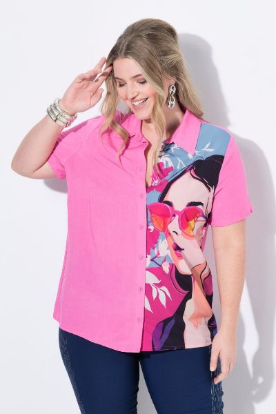 Veliki brojevi Bluza s printom lica moda za punije