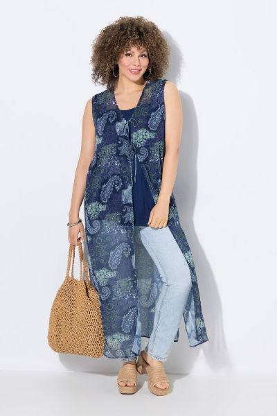 Veliki brojevi Bluza bez rukava dužeg kroja na vezanje moda za punije