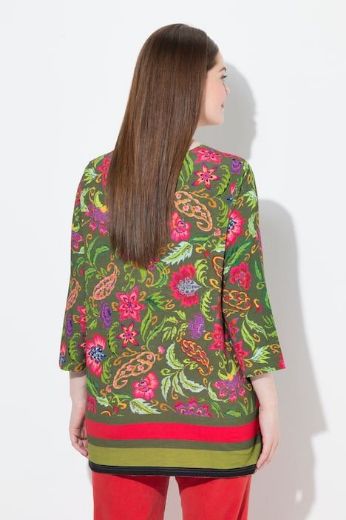 Plus size veliki brojevi Majica A kroja  s 3/4 rukavima cvjetnog printa za punije
