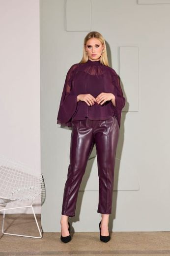 Plus size veliki brojevi Hlače imitacija kože na vezanje za punije