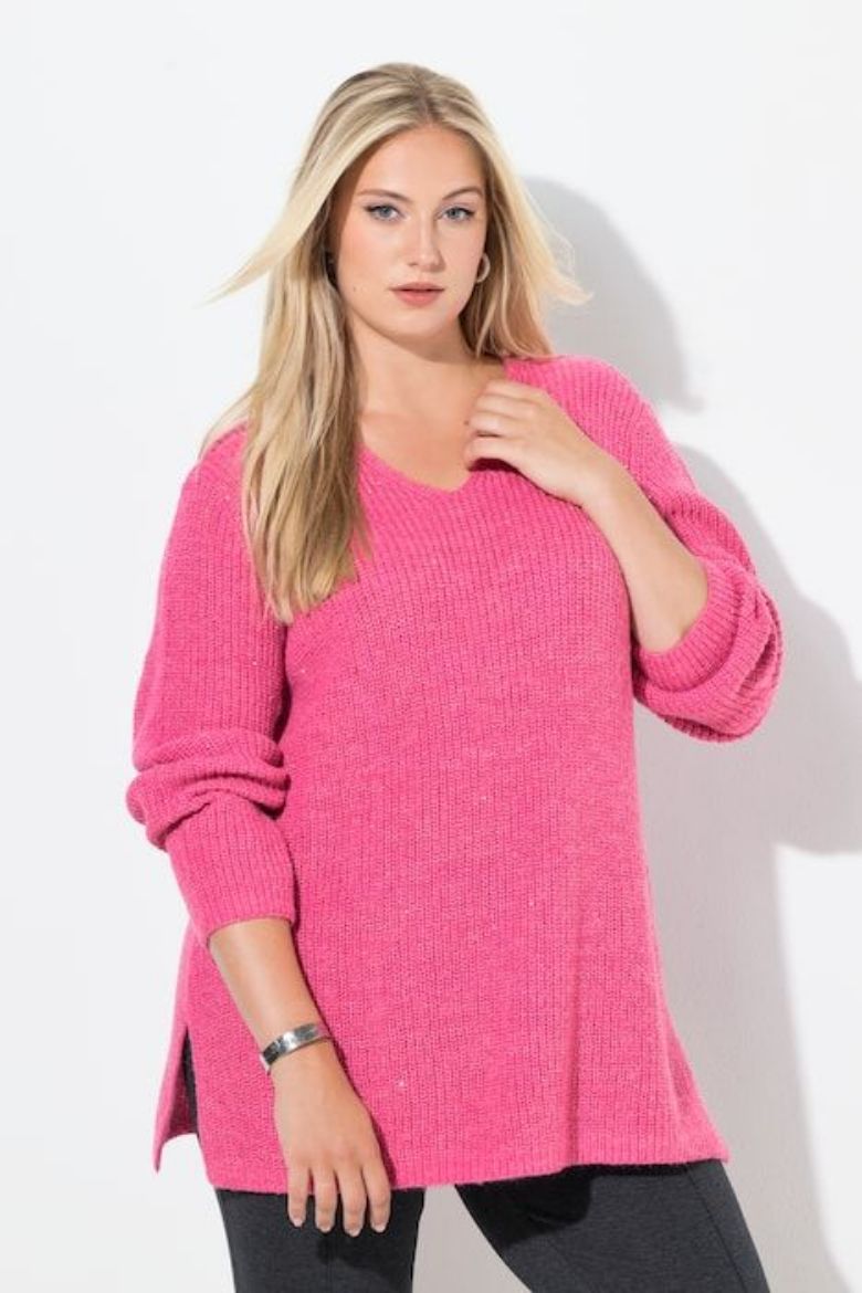 Plus size veliki brojevi Pulover dugih rukava V ovratnika za punije