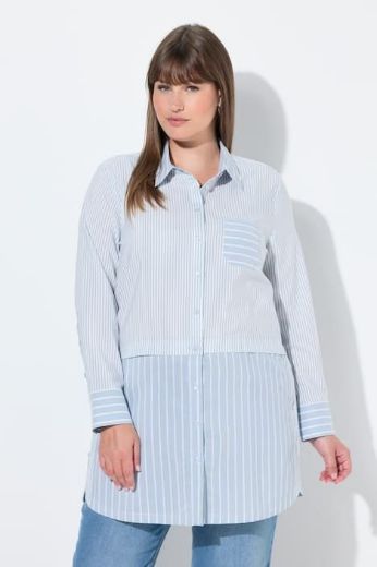 Plus size veliki brojevi Košulja dugih rukava na pruge dužeg kroja za punije