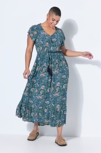 Plus size veliki brojevi Haljina maxi kratkih rukava na volane za punije