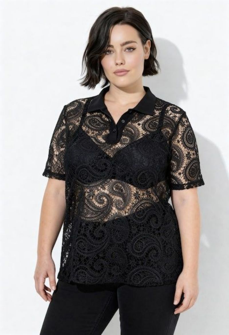 Plus size veliki brojevi Majica Polo s dodatkom prozirne čipke za punije