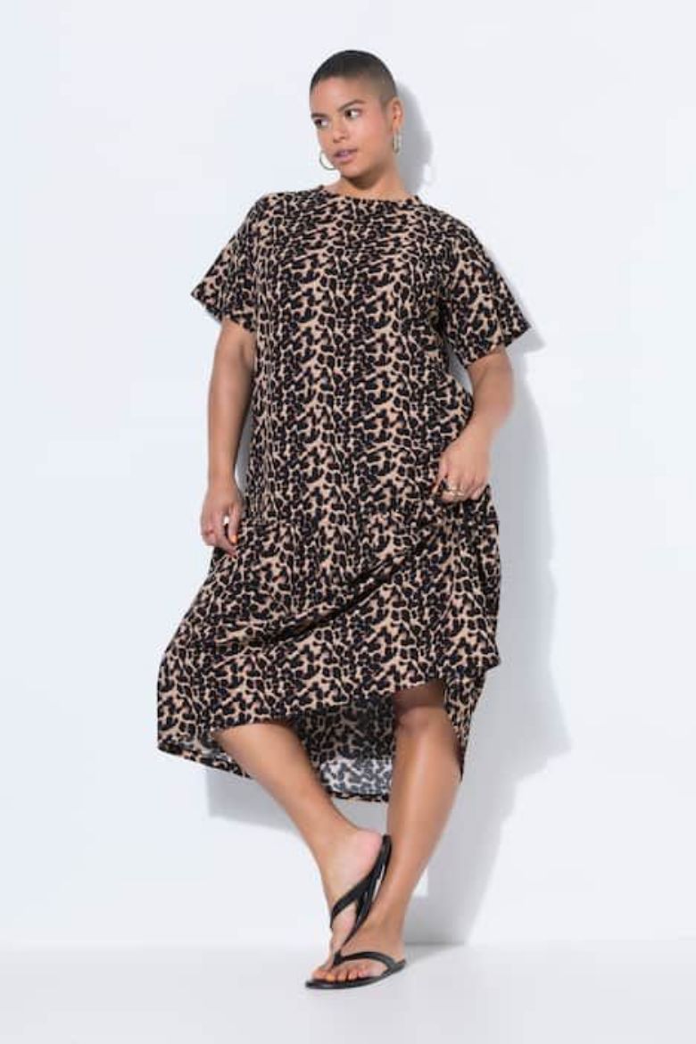 Plus size veliki brojevi Haljina midi kratkih rukava A kroja za punije