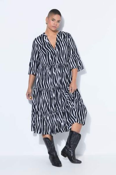Veliki brojevi Haljina midi kratkih rukava zebra uzorka moda za punije
