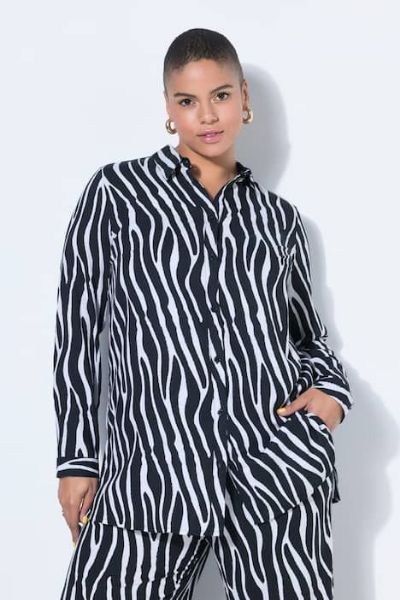 Veliki brojevi Košulja dugih rukava ravnog kroja zebra uzorka moda za punije