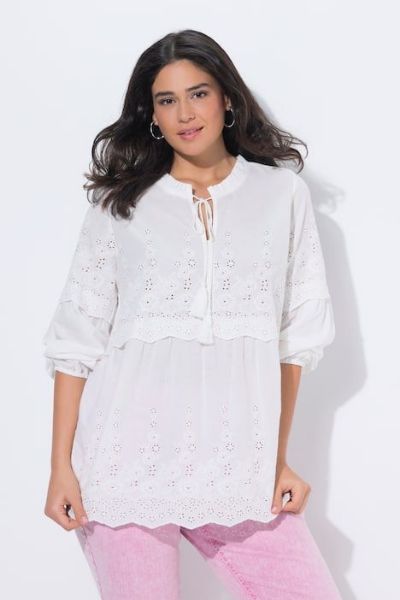 Veliki brojevi Bluza dugih rukava s uzorkom čipke moda za punije