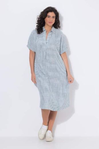Plus size veliki brojevi Haljina na pruge V ovratnika za punije