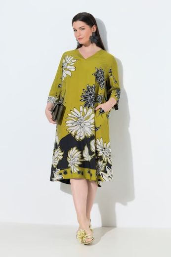 Plus size veliki brojevi Haljina elegantna midi 3/4 rukavi V izrez cvjetni uzorak za punije