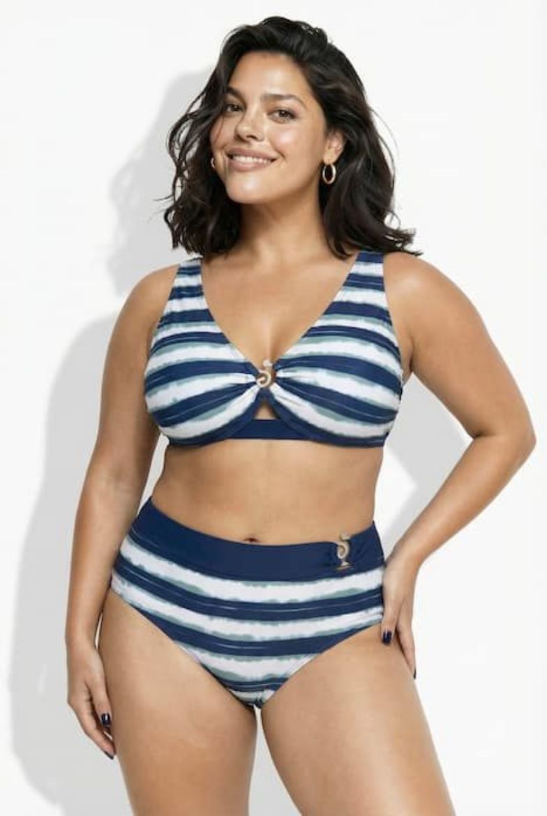 Plus size veliki brojevi Kupaći kostim dvodijelni mekanih košarica prugasti uzorak za punije