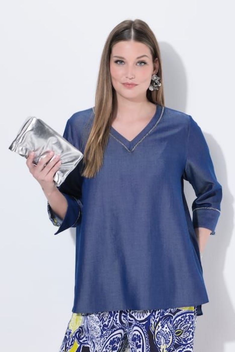 Plus size veliki brojevi Bluza 3/4 rukava traper izgled za punije