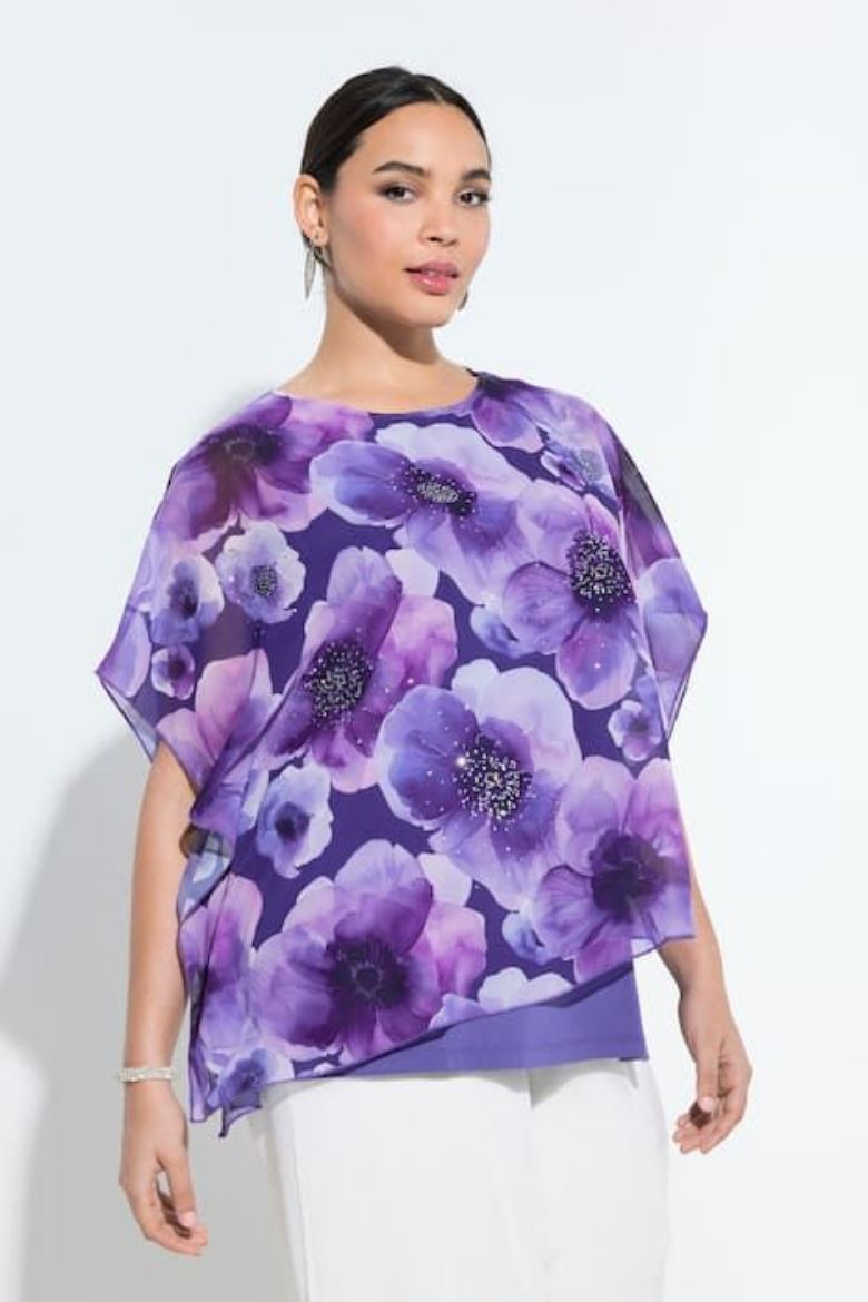 Plus size veliki brojevi Bluza elegantna kratkih rukava dvoslojna cvjetnog printa za punije