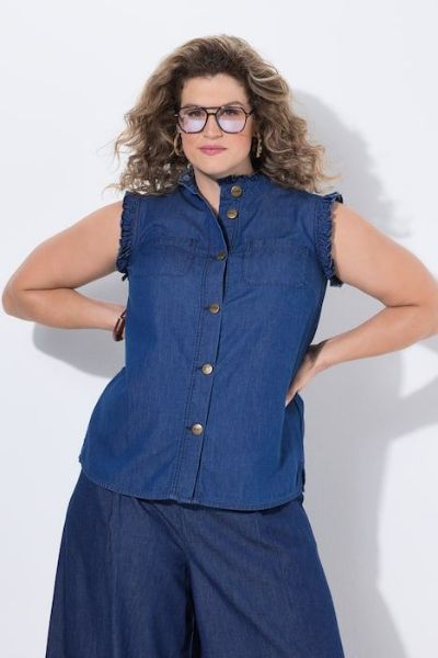 Veliki brojevi Bluza bez rukava na kopčanje moda za punije