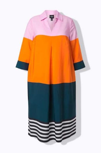 Plus size veliki brojevi Haljina midi 3/4 rukavi s kragnom za punije