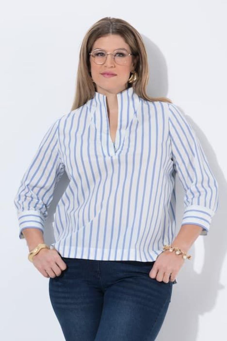 Plus size veliki brojevi Tunika 3/4 rukavi prugasta za punije