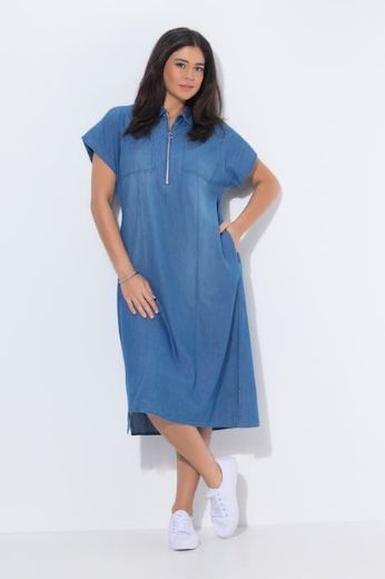 Plus size veliki brojevi Haljina midi sa patentom traper izgled za punije