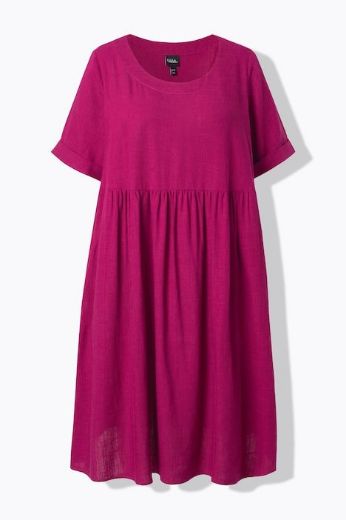 Plus size veliki brojevi Haljina kratkih rukava od mješavine lana za punije