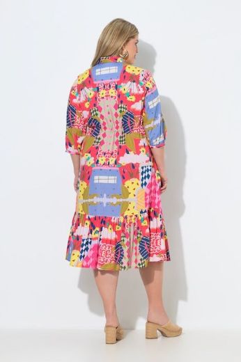 Plus size veliki brojevi Haljina midi s kragnom rukavi 3/4 za punije